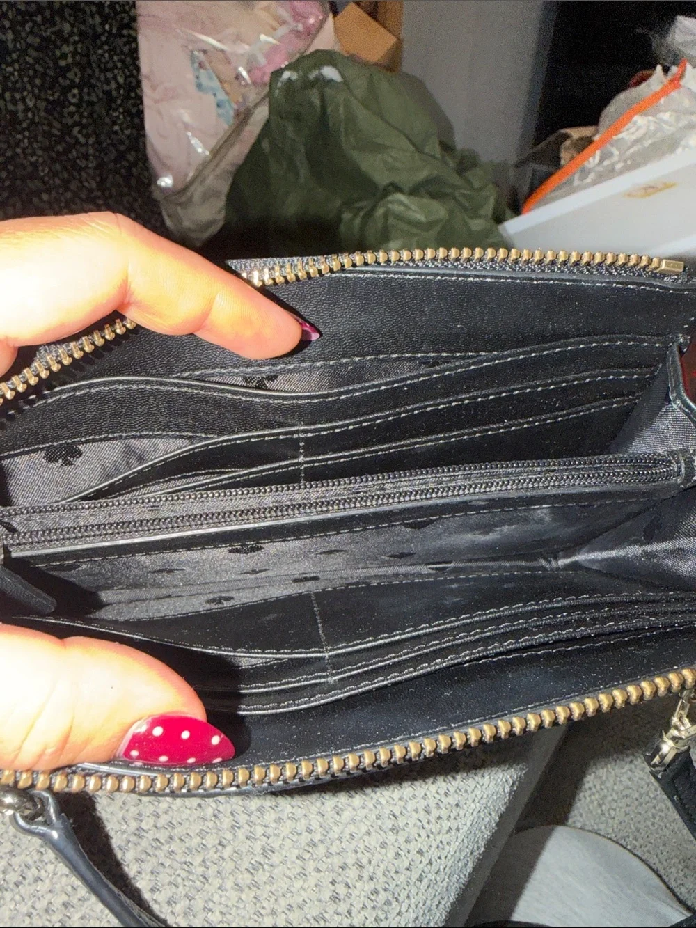 kate spade Black Pebbled Leather Crossbody Wallet with Gold Hardware